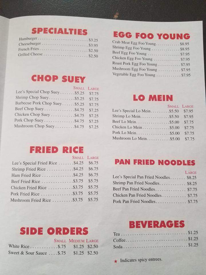 Lee's Restaurant - Grafton, ND menu_pic