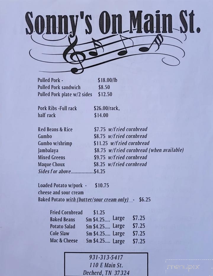 Sonny's On Main St - Decherd, TN menu_pic