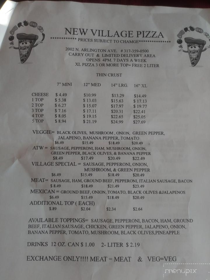 New Village Pizza - Indianapolis, IN menu_pic