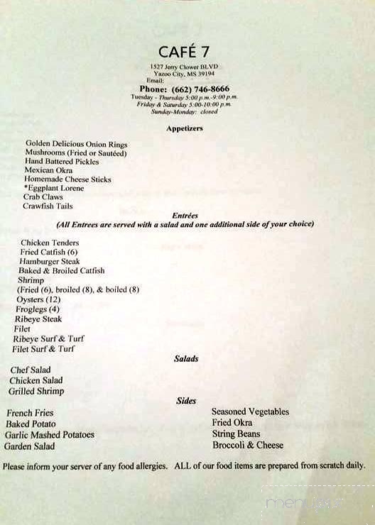 Cafe 7 - Yazoo City, MS menu_pic