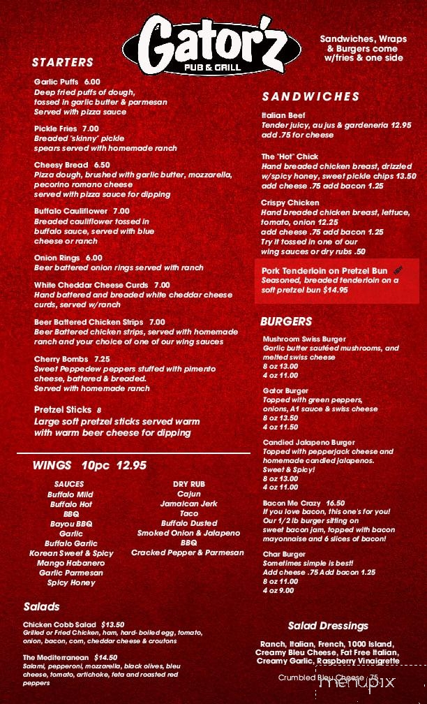 Gatorz Pub and Grill - Larose, IL menu_pic