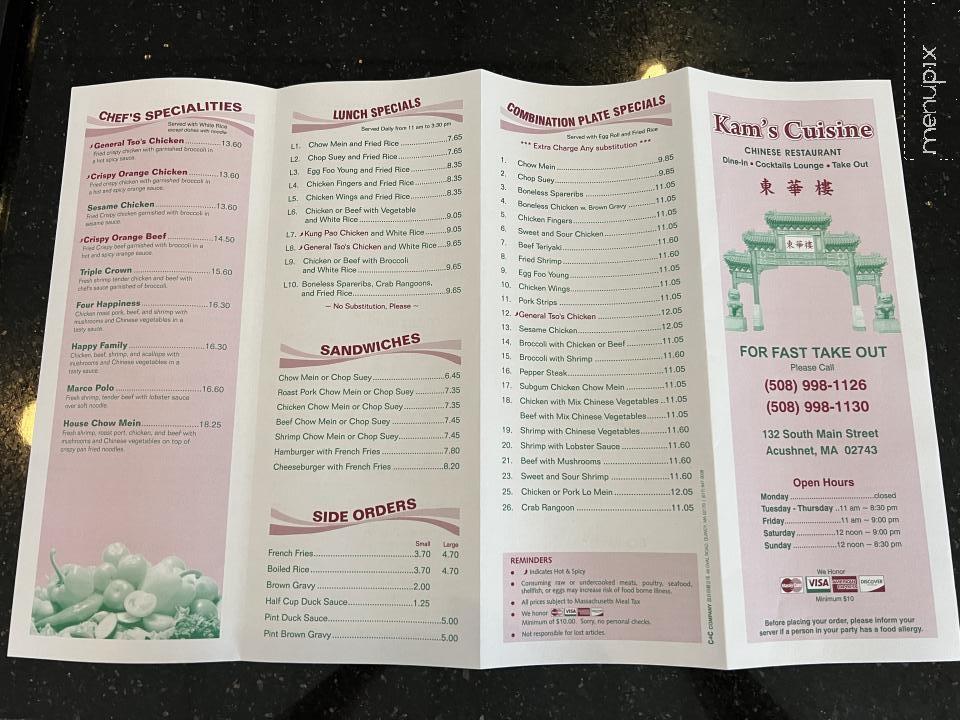 Kam Cuisine - Acushnet, MA menu_pic