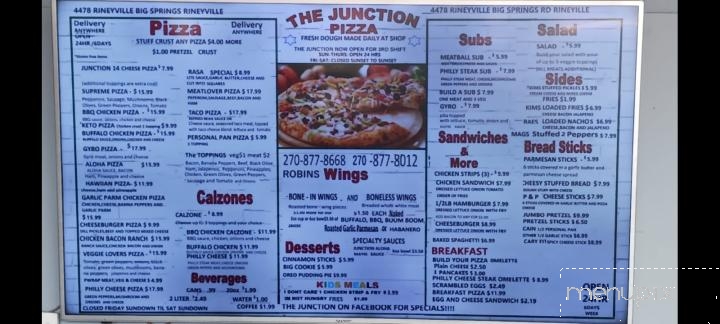 The Junction Pizza - Rineyville, KY menu_pic
