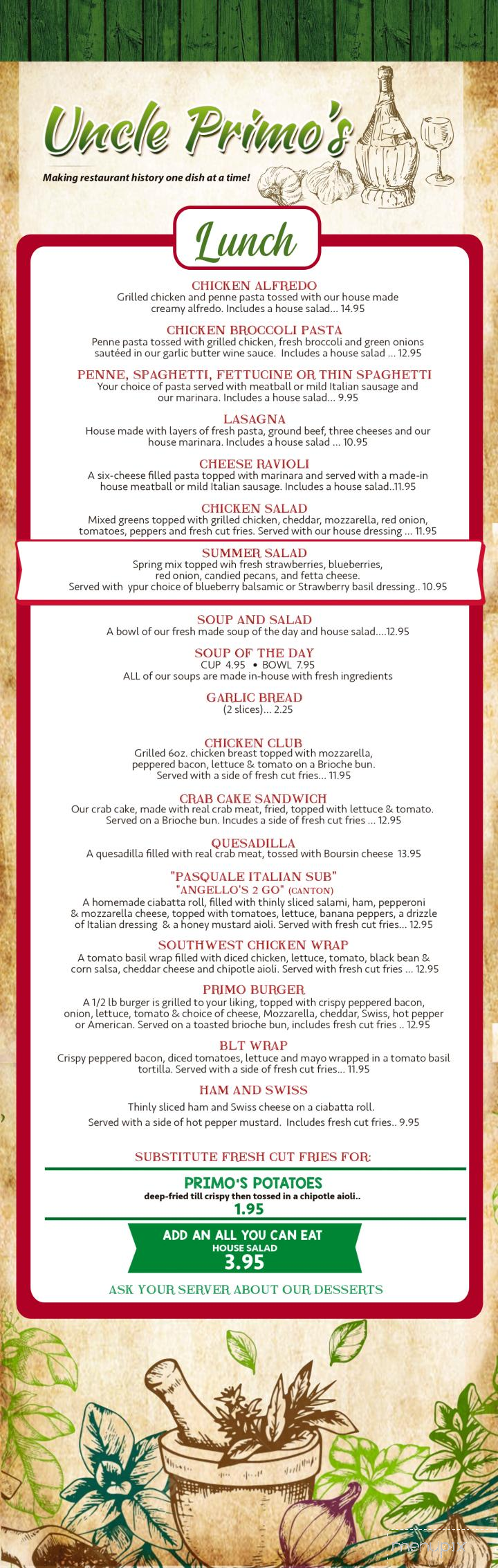Uncle Primo's - New Philadelphia, OH menu_pic
