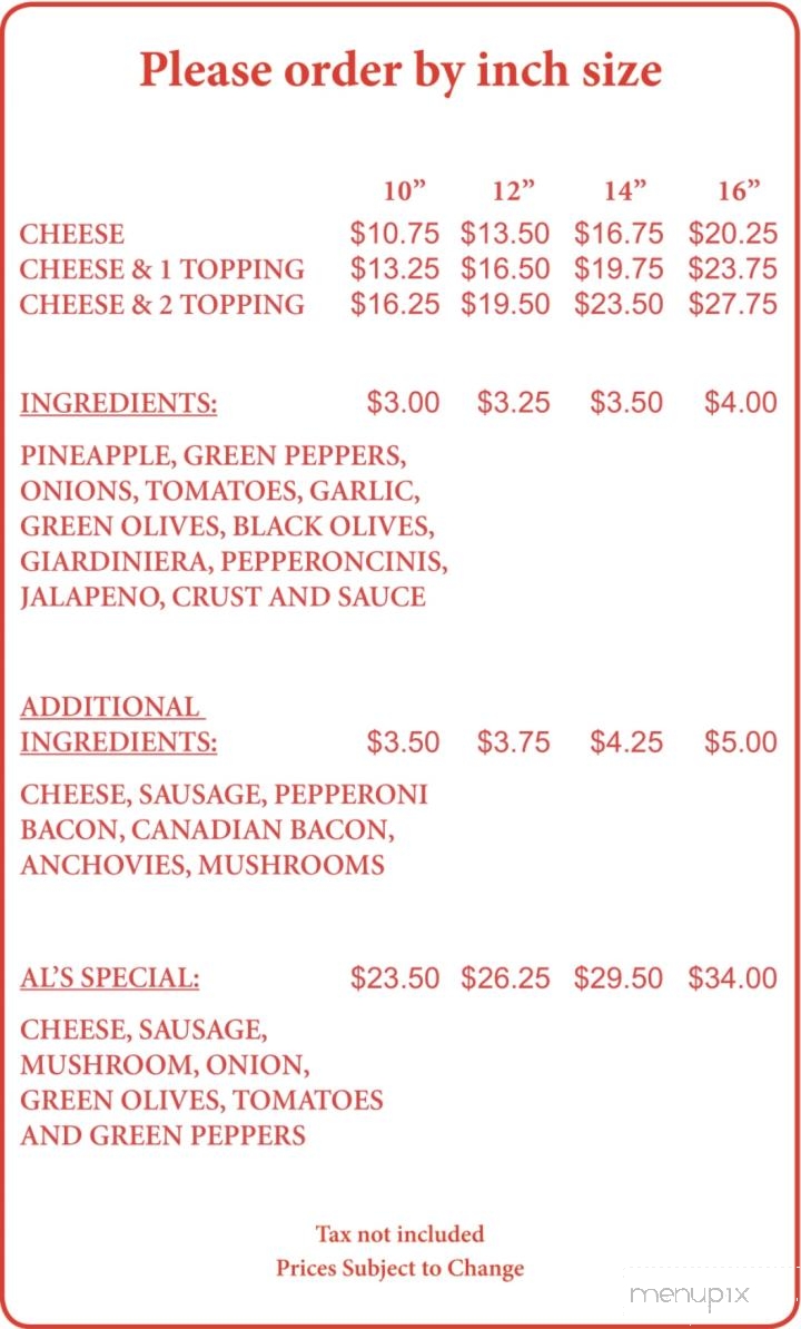 Al's Pizza - Warrenville, IL menu_pic