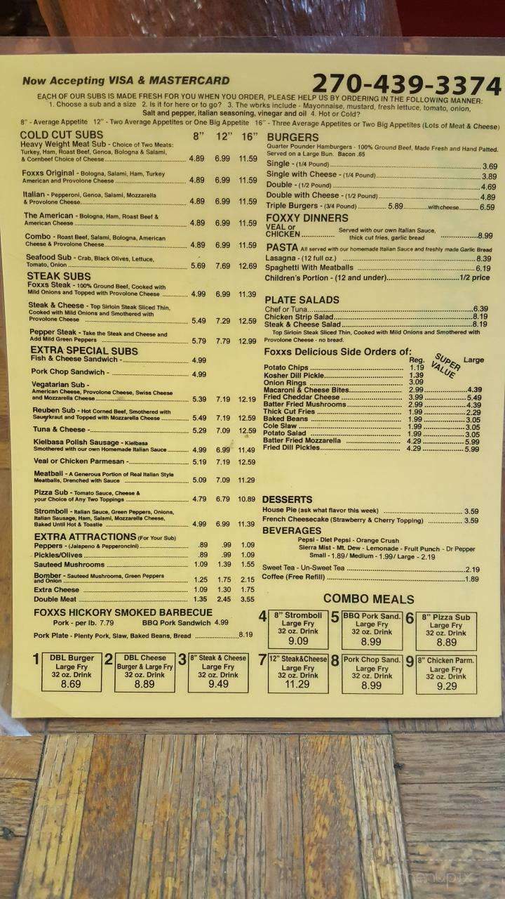 Foxxs Sub Shoppe - Oak Grove, KY menu_pic