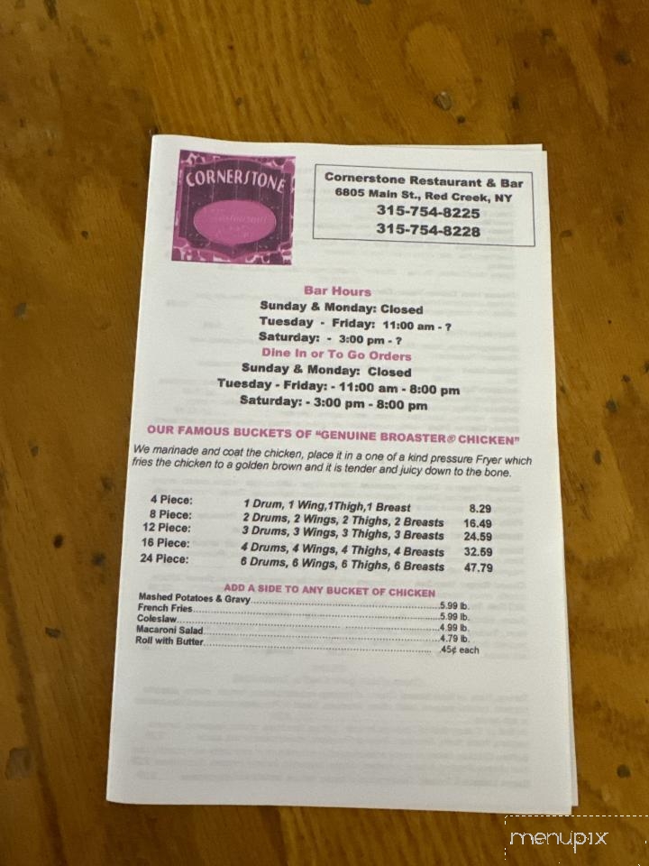 Cornerstone Restaurant & Bar - Red Creek, NY menu_pic