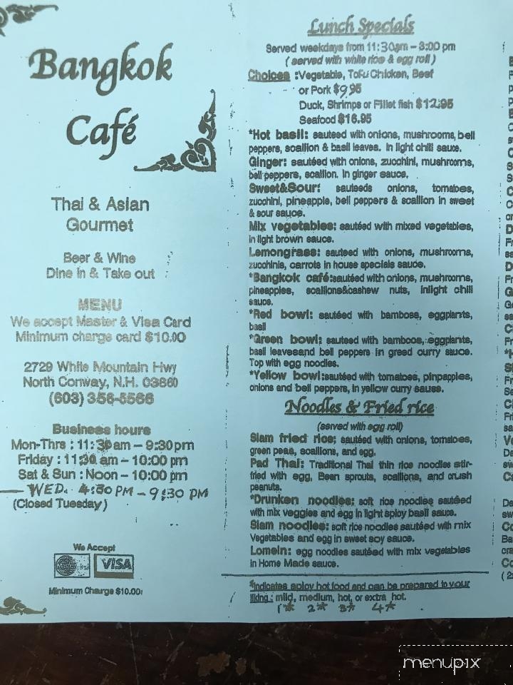 Bangkok Cafe - North Conway, NH menu_pic