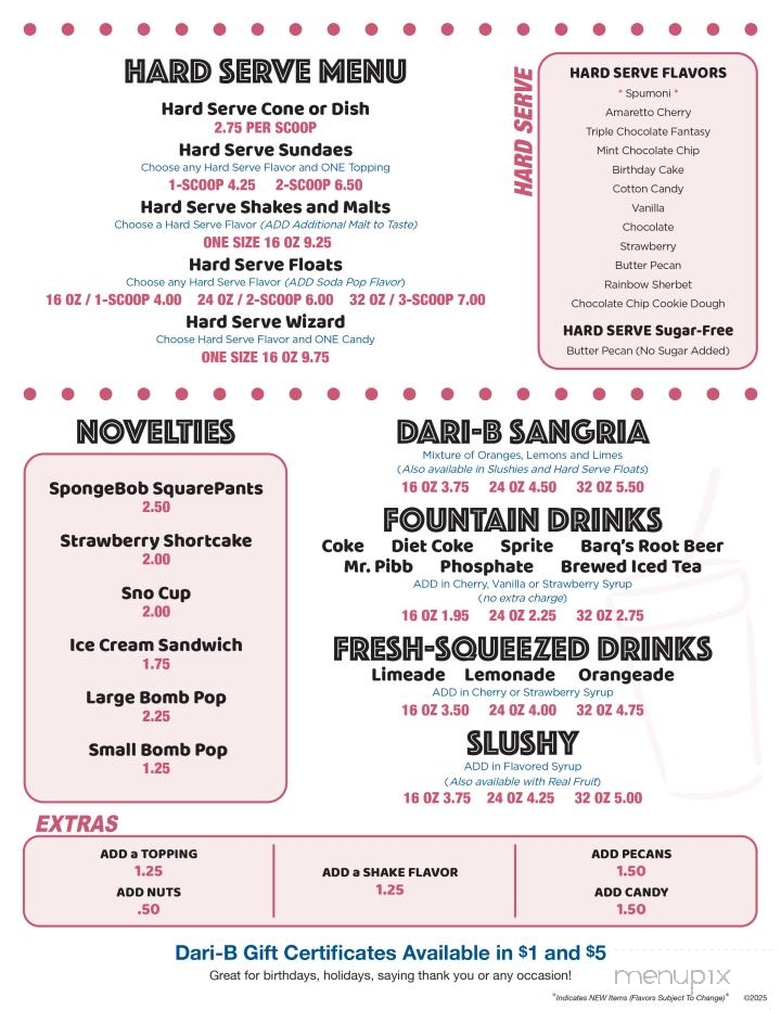 Dari B Drive In - Excelsior Springs, MO menu_pic