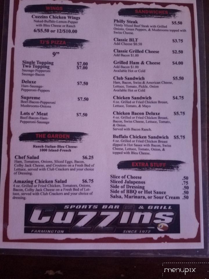 Cuzzin's Sports Bar & Grill - Farmington, MO menu_pic