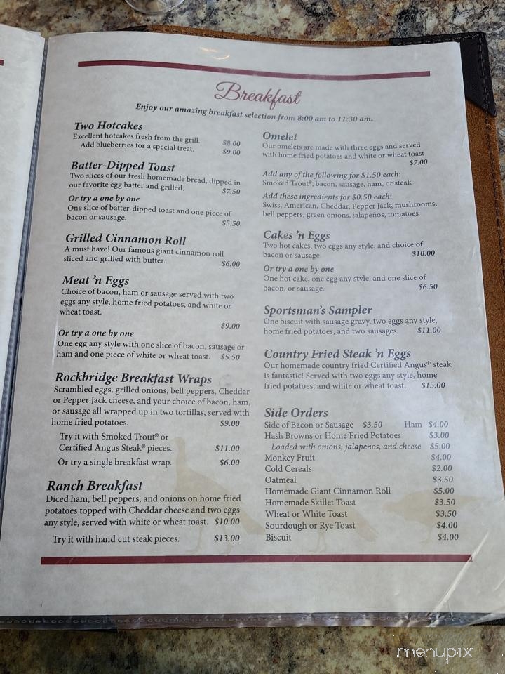 Rainbow Trout & Game Ranch Restaurant - Rockbridge, MO menu_pic