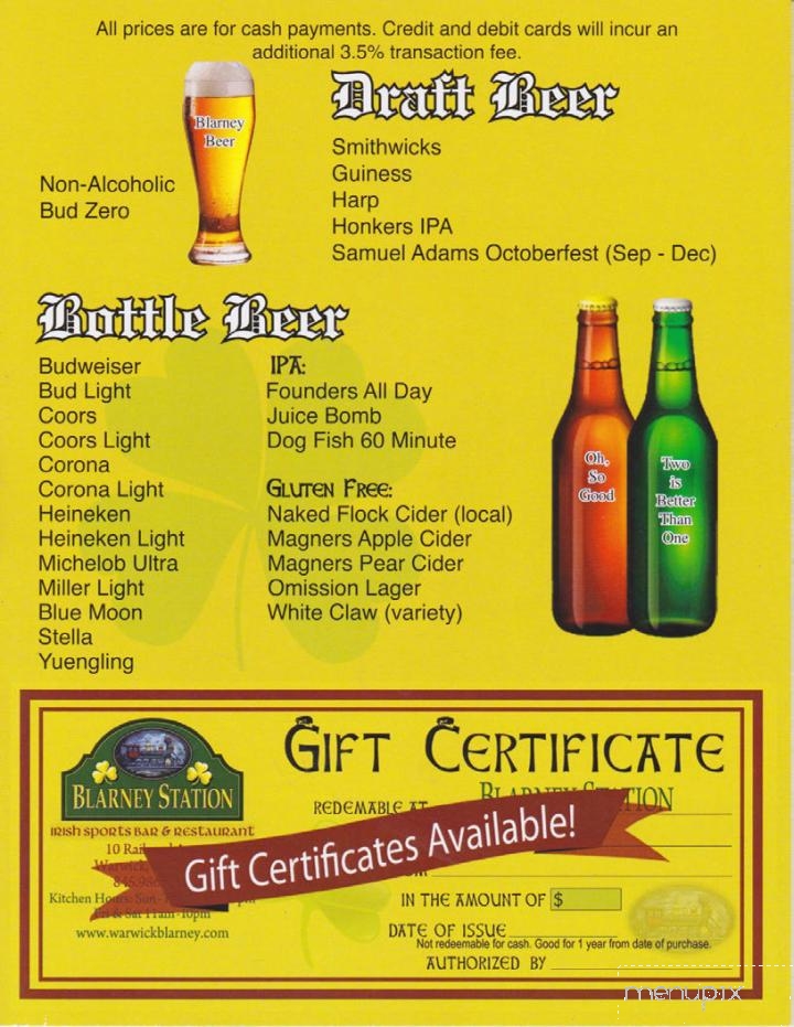 Blarney Station - Warwick, NY menu_pic