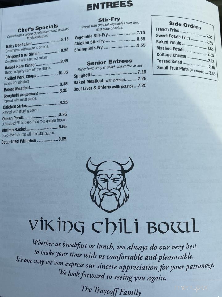 Menu of Viking Chili Bowl in Valparaiso, IN 46385