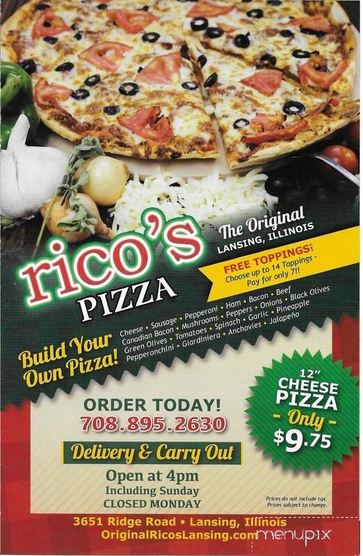 Rico's Pizza - Lansing, IL menu_pic