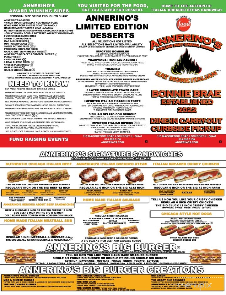 Annerino's Drive In Restaurant - Lockport, IL menu_pic