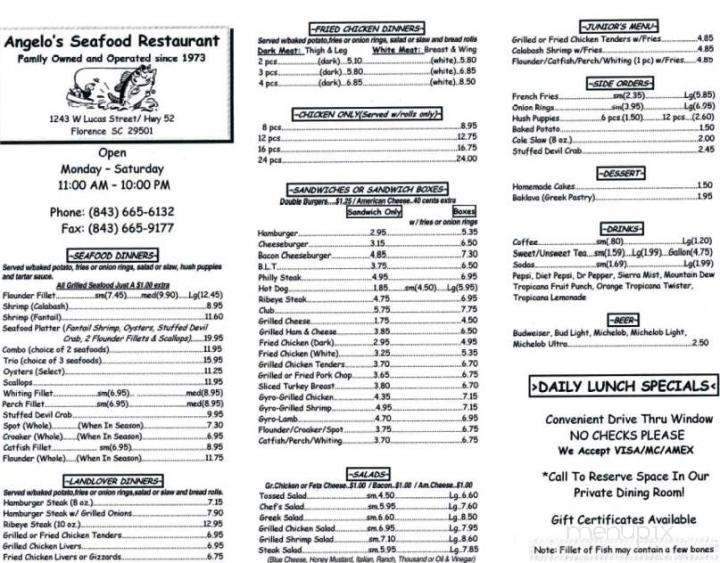 Angelo's Seafood Restaurant - Florence, SC menu_pic
