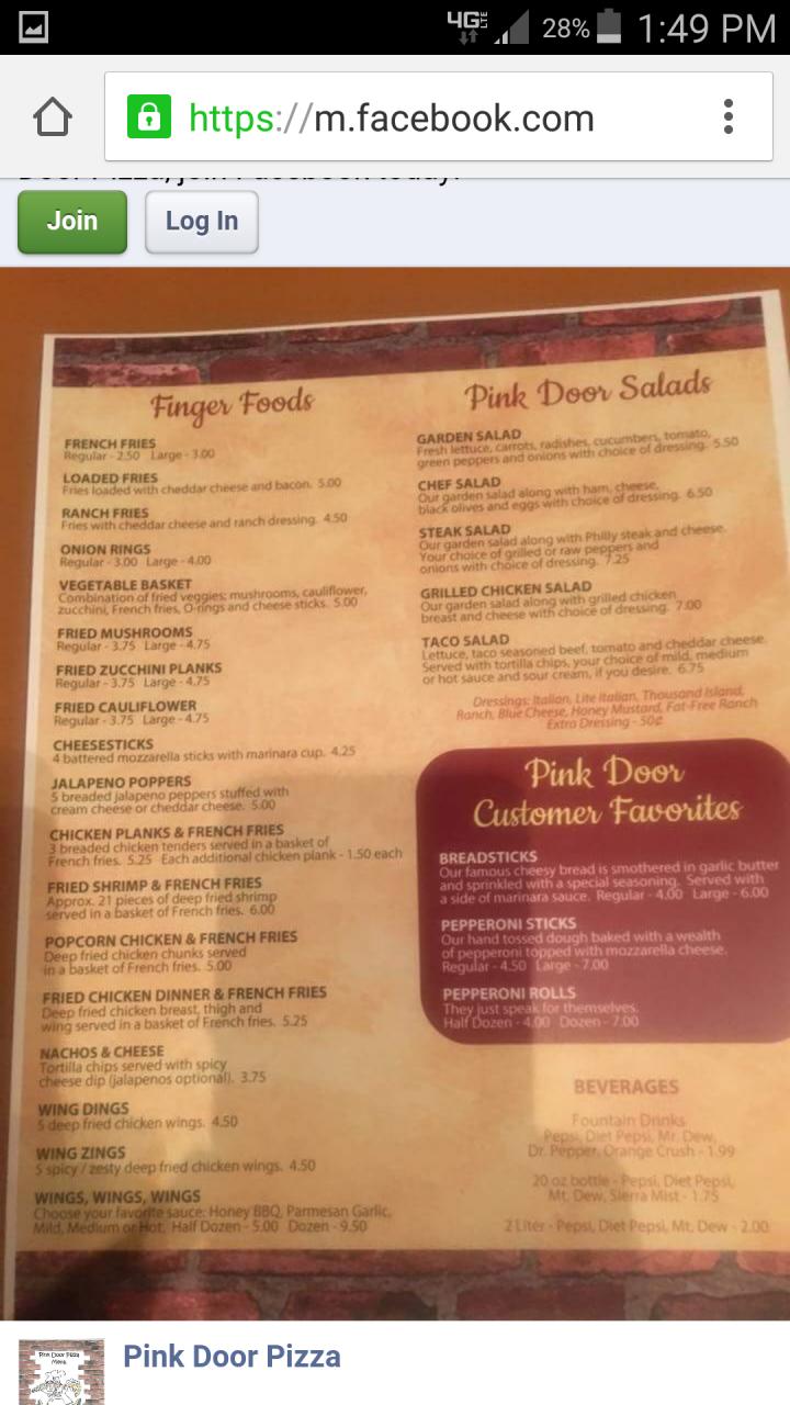 Pink Door Pizza - Moundsville, WV menu_pic
