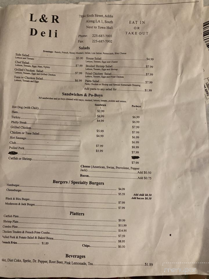 L&R Deli - Addis, LA menu_pic