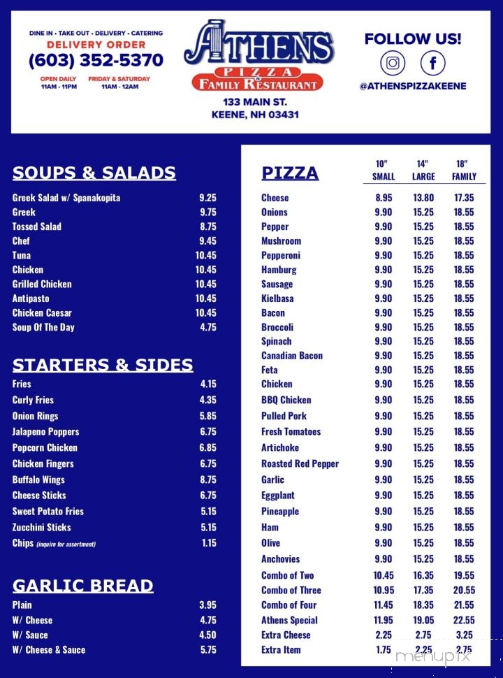 Athens Pizza & Family Restaurant - Keene, NH menu_pic