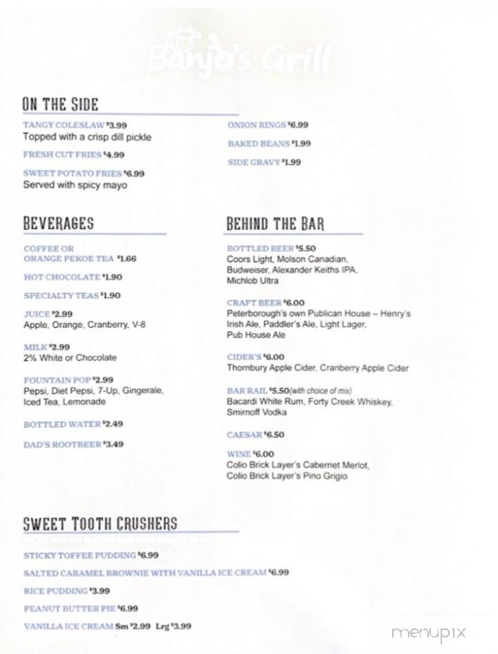 Banjo's Grill - Hastings, ON menu_pic