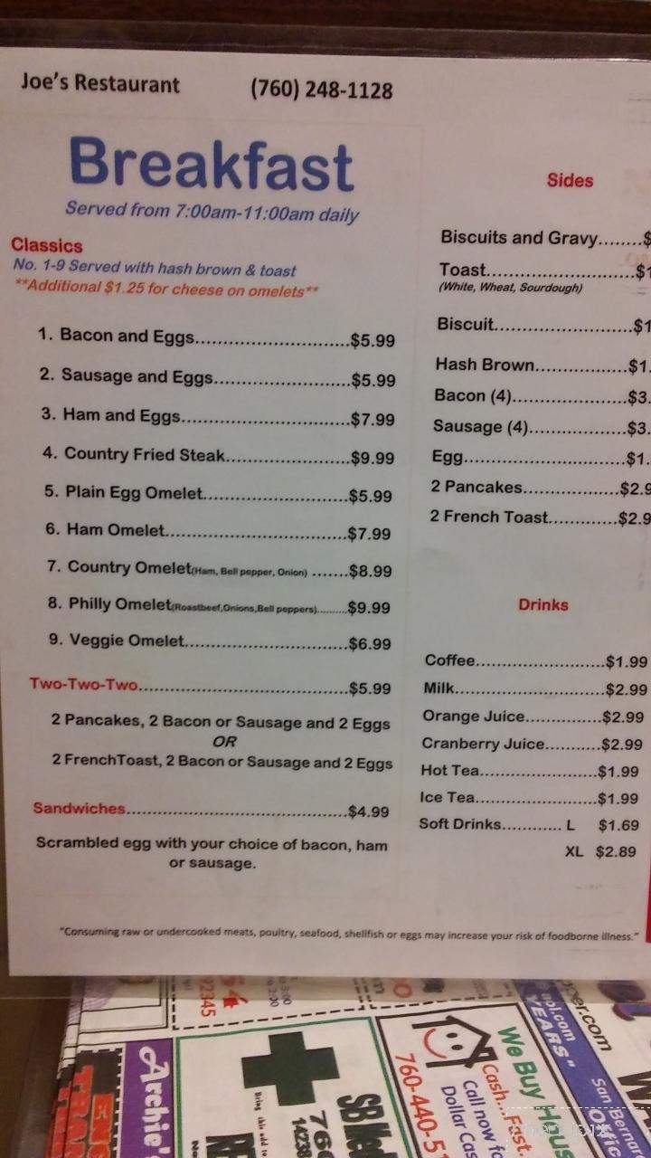 Little Joe's Family Restaurant - Lucerne Valley, CA menu_pic