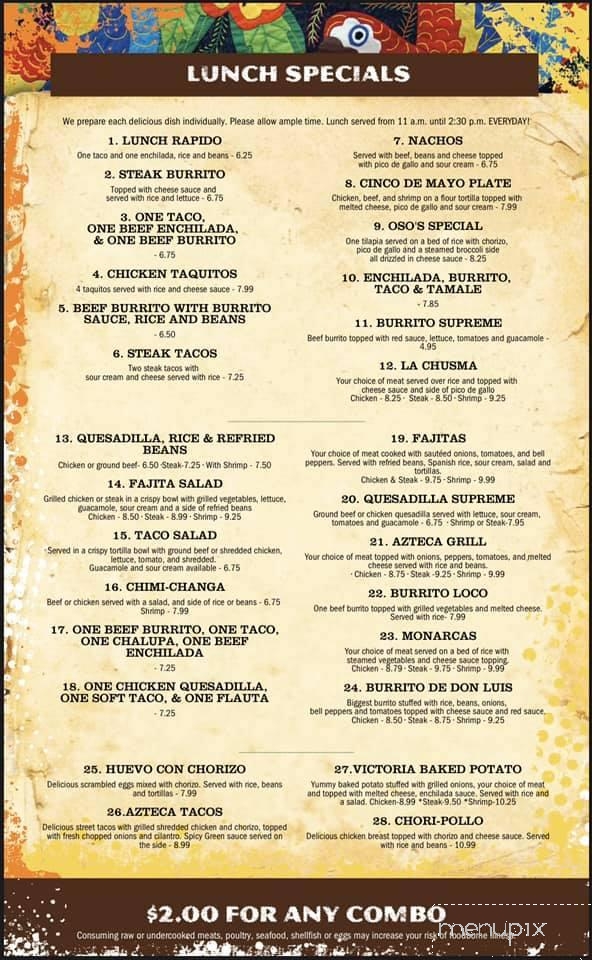 Azteca Mexican - Columbia, MS menu_pic