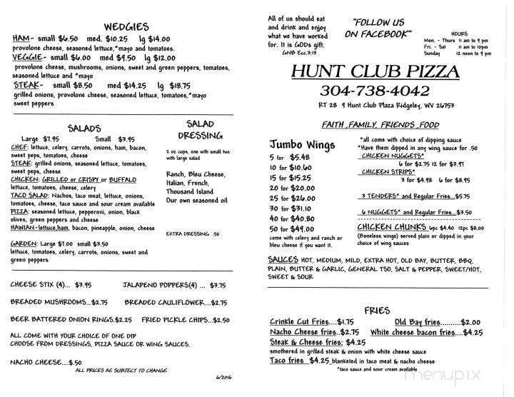 Hunt Club Pizza & Subs - Ridgeley, WV