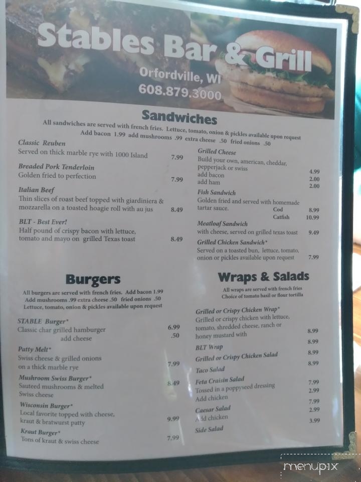 Stables Bar & Grill - Orfordville, WI menu_pic