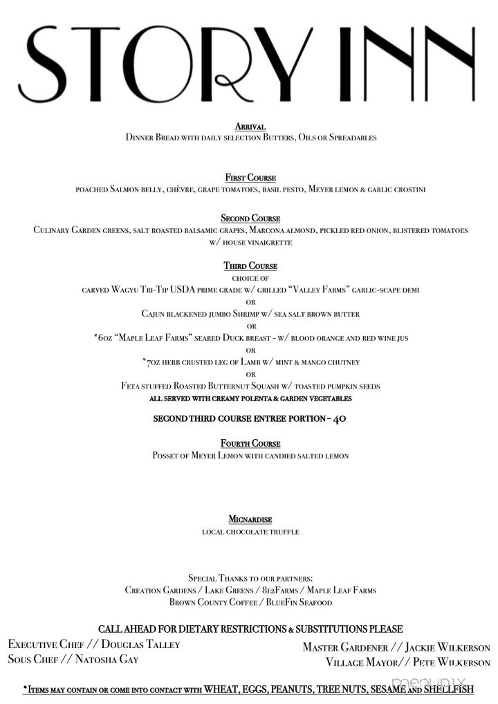 Story Inn - Nashville, IN menu_pic