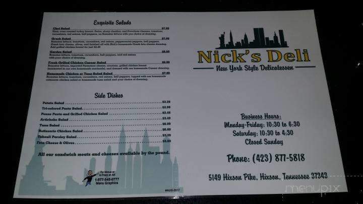 Nicks Deli & Marketplace - Hixson, TN menu_pic