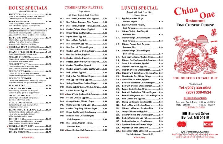 China One - Belfast, ME menu_pic