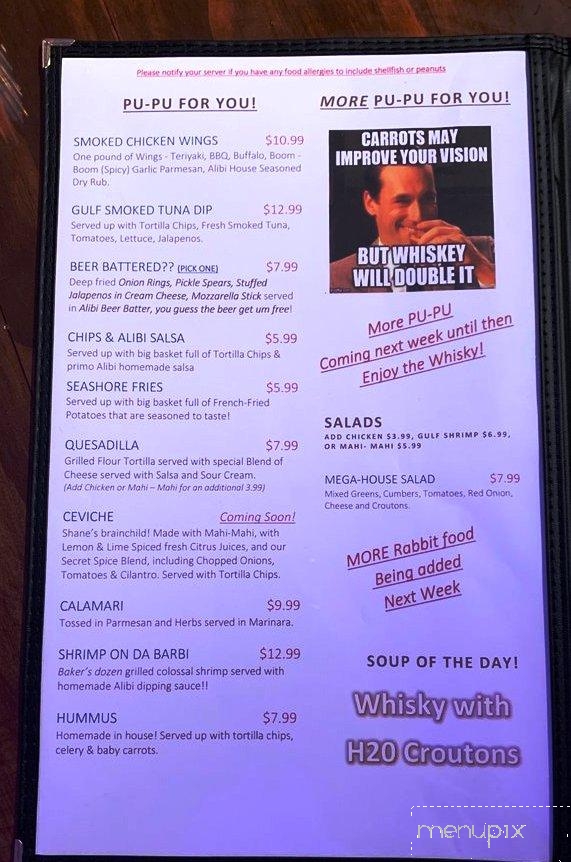 Alibi Beach Louge & Grill - Panama City, FL menu_pic