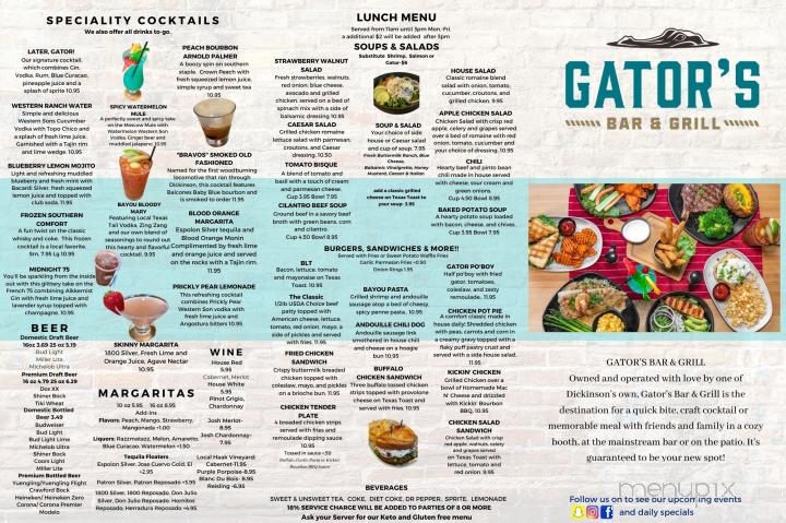 Gator's Bar and Grill - Dickinson, TX menu_pic