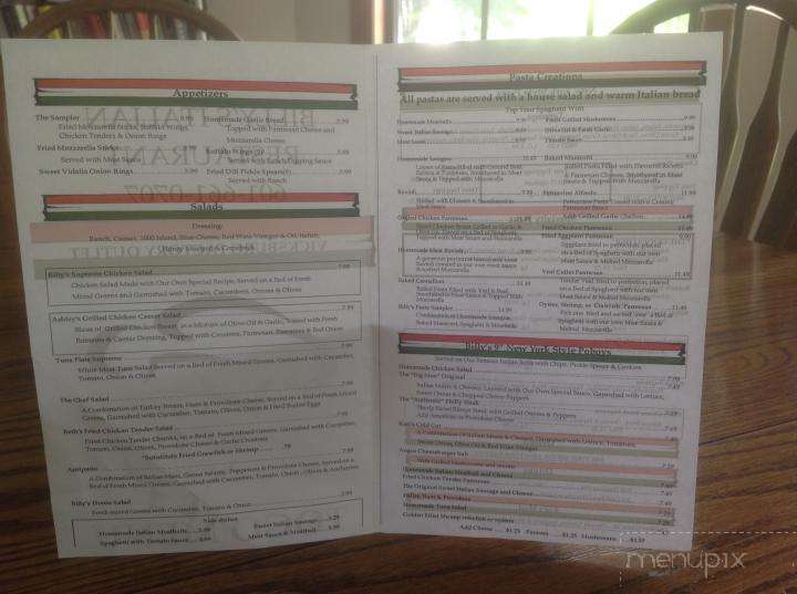 Billy's Italian Restaurant - Vicksburg, MS menu_pic