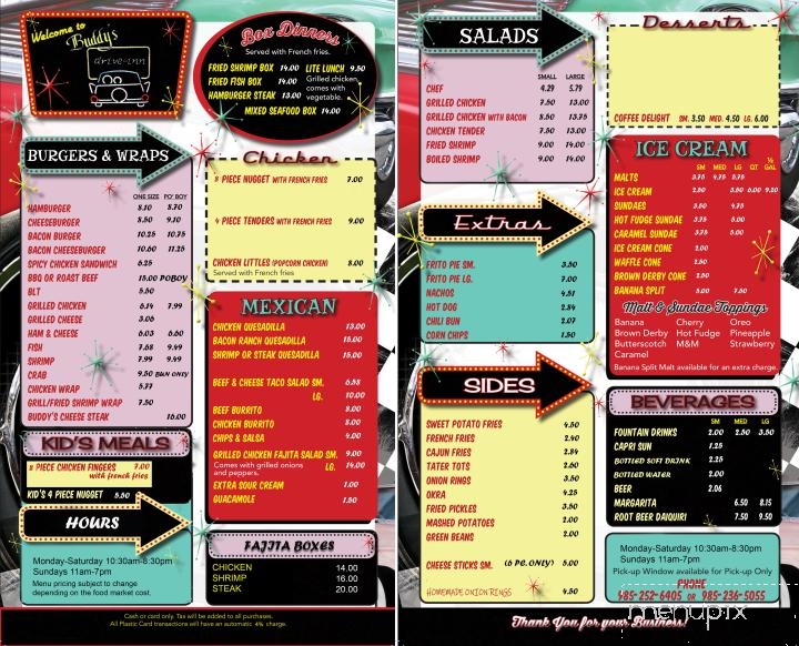 Buddy's Drive Inn - Pierre Part, LA menu_pic