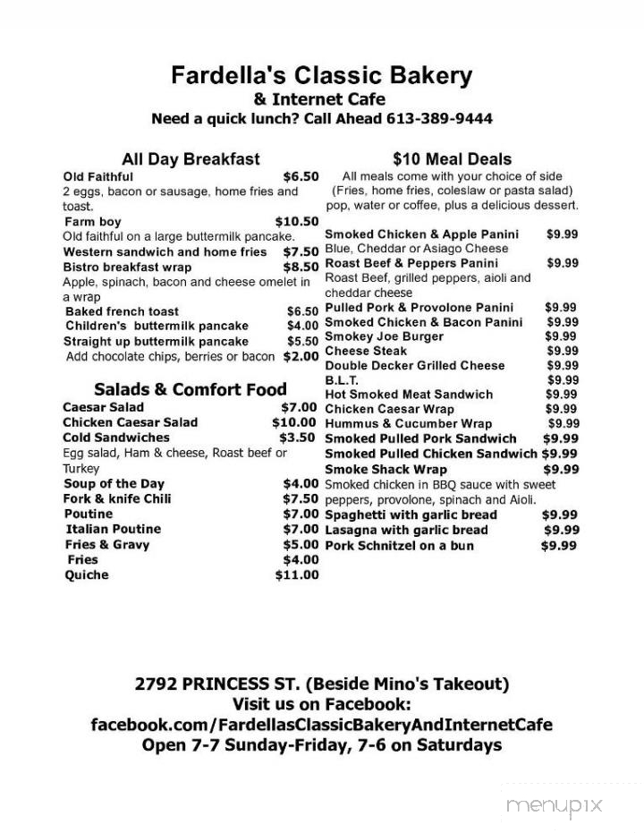 Fardella's Restaurant & Bakery - Kingston, ON menu_pic