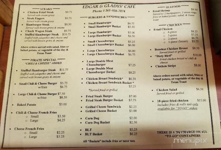Edgar & Gladys' Cafe - Nordheim, TX menu_pic