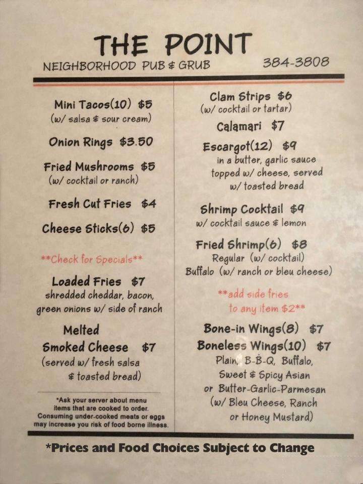 The Point - Newport, MI menu_pic