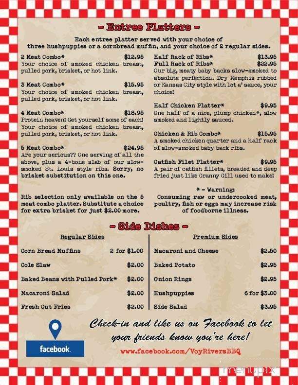 Voy Rivers' BBQ and Catering - Linesville, PA menu_pic