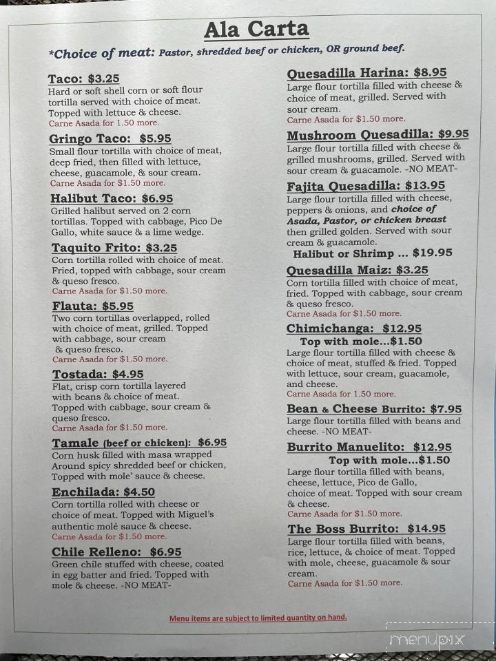 Miguel's Authentic Mexican Cuisine - Fairbanks, AK menu_pic
