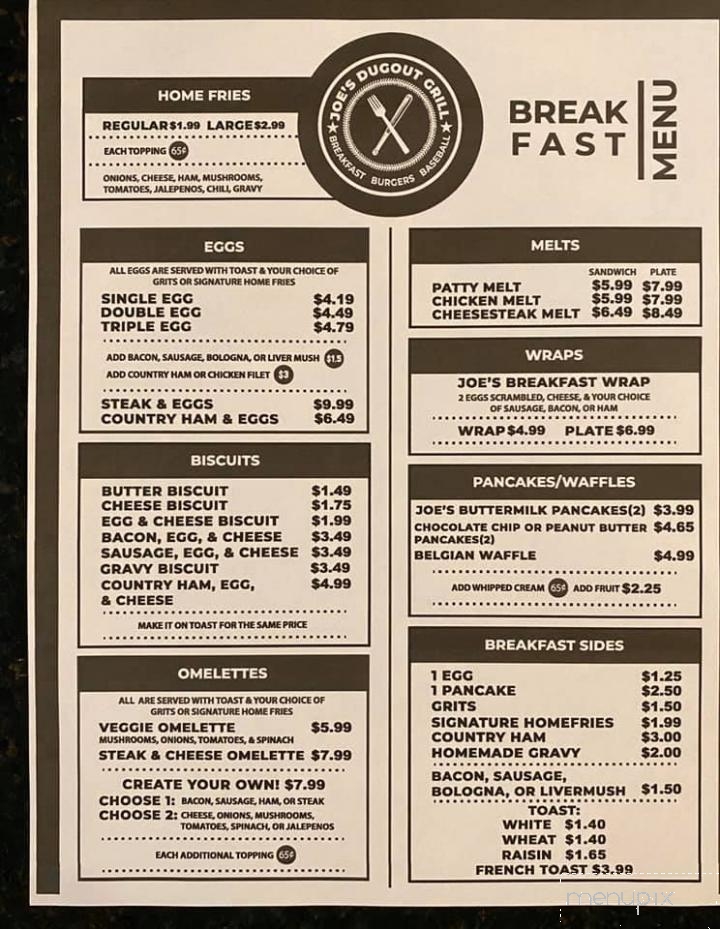 Joe's Dugout Grill - Lyman, SC menu_pic