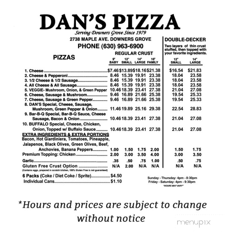 Dan's Pizza - Downers Grove, IL menu_pic