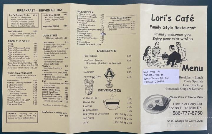 Lori's Cafe - Warren, MI menu_pic
