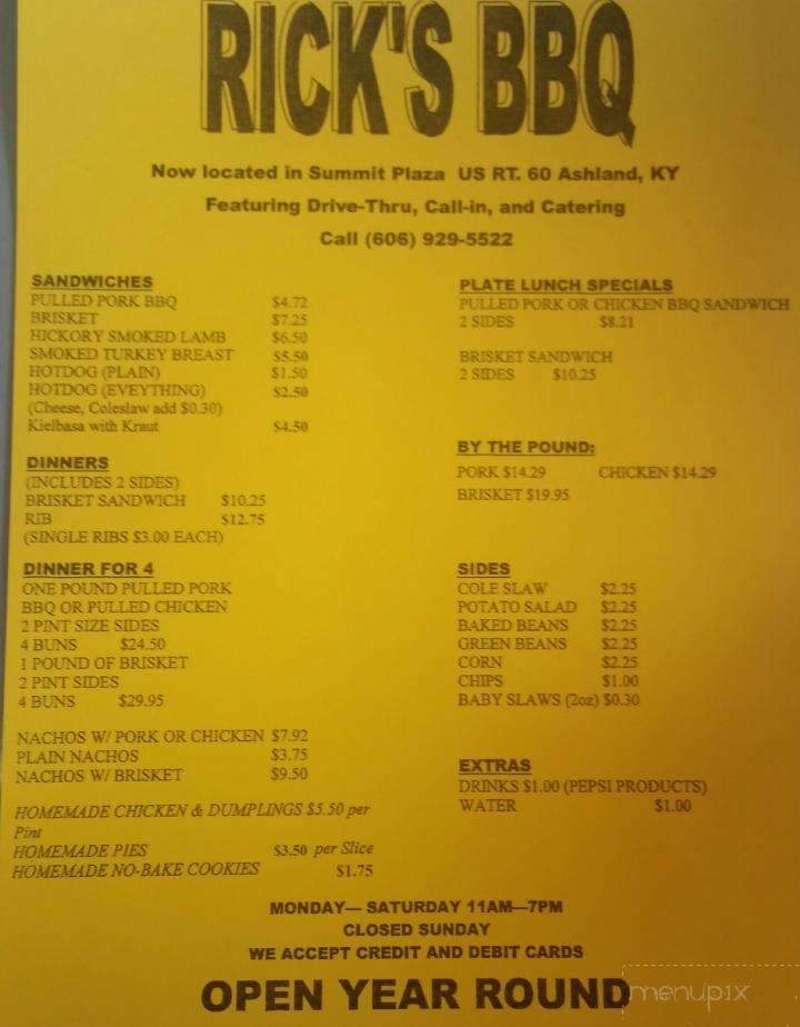 Rick's Barbeque & More - Ashland, KY menu_pic
