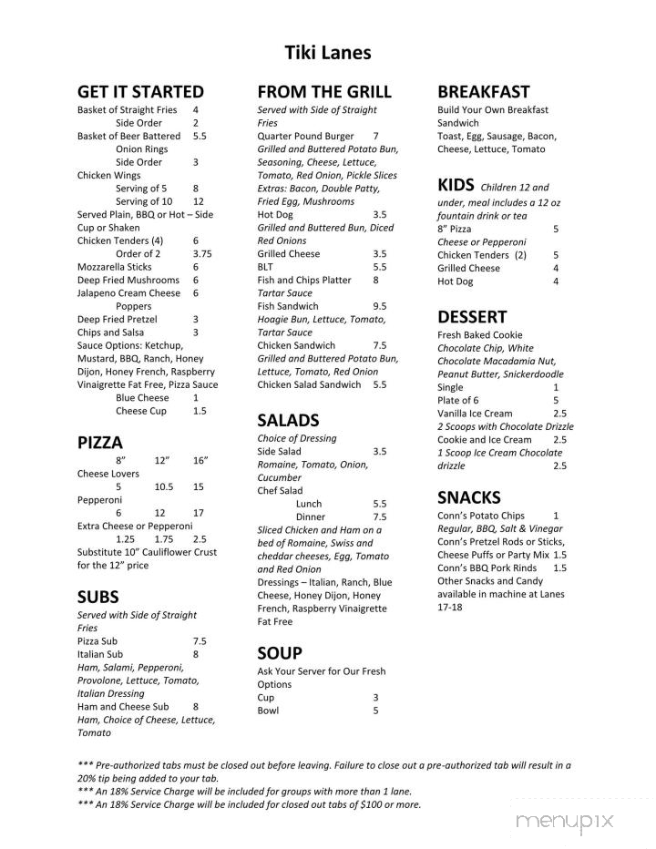 Tiki Bowling Lanes - Lancaster, OH menu_pic
