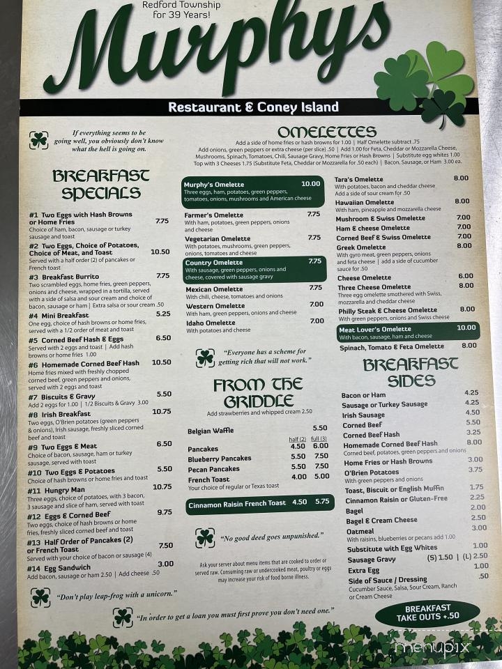 Menu of Murphy's Restaurant in Redford, MI 48239
