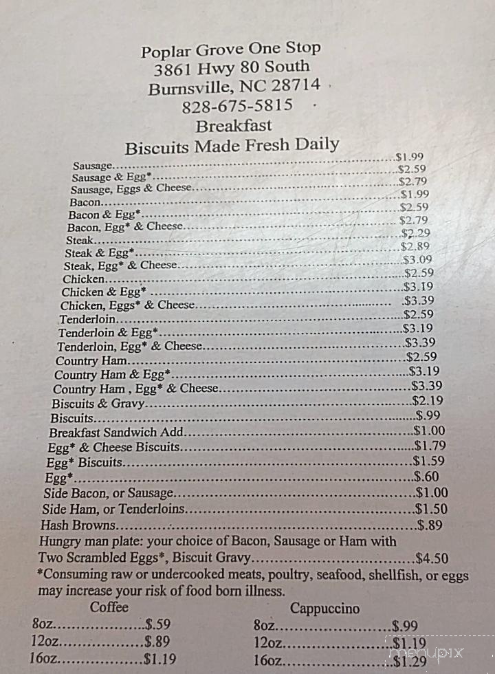 Poplar Grove Mini Mart - Burnsville, NC menu_pic