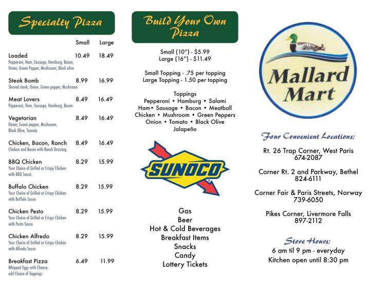 Mallard Mart - West Paris, ME menu_pic