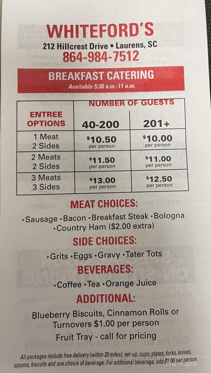 Whiteford's Giant Burger - Laurens, SC menu_pic