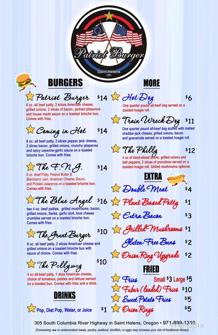 Patriot Burger - St. Helens, OR menu_pic